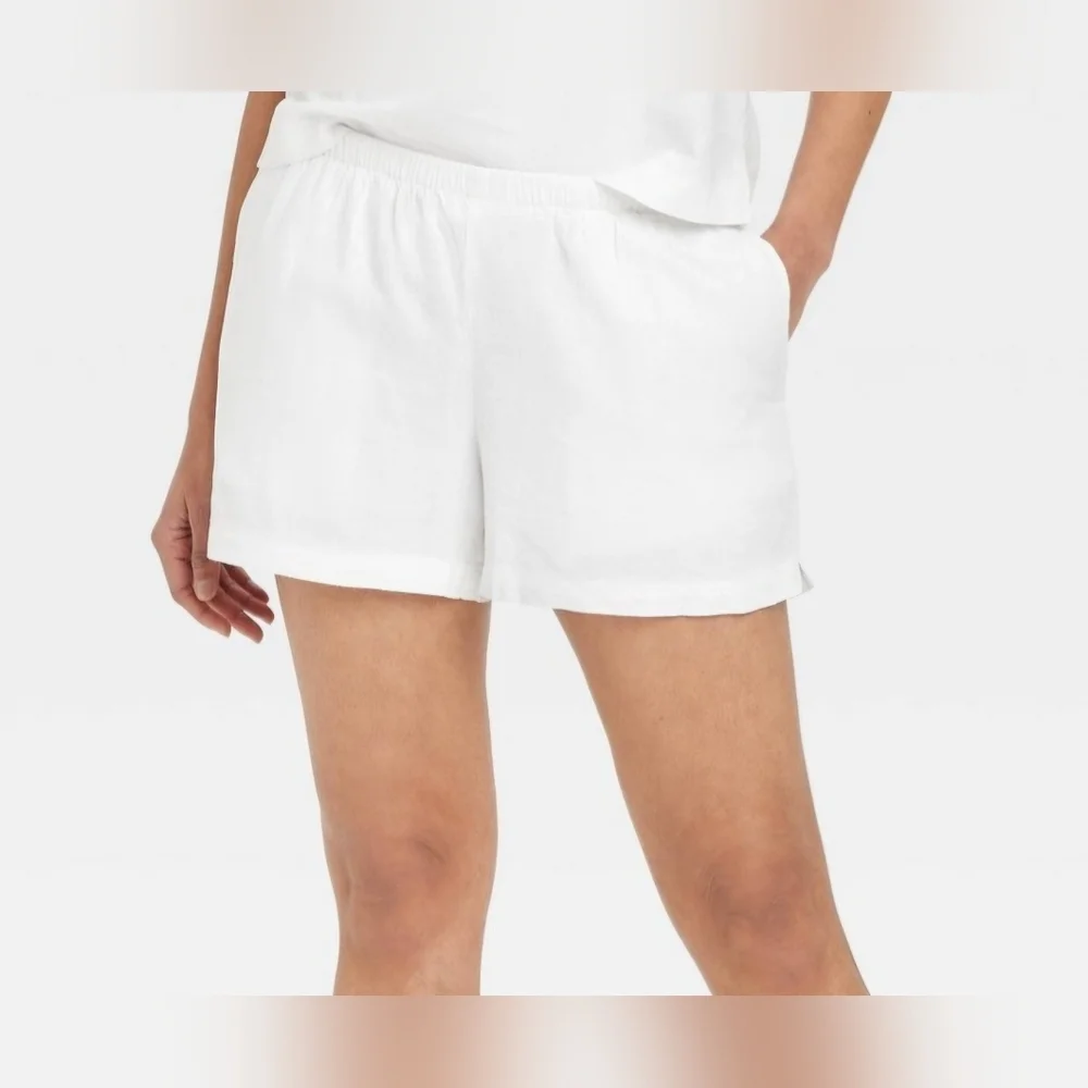 a new day Women's White Linen Blend Shorts - Picture 1 of 8